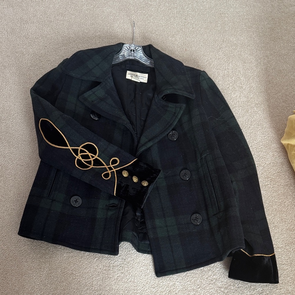 Ralph Lauren Denim and Supply black and green plaid lined blazer.